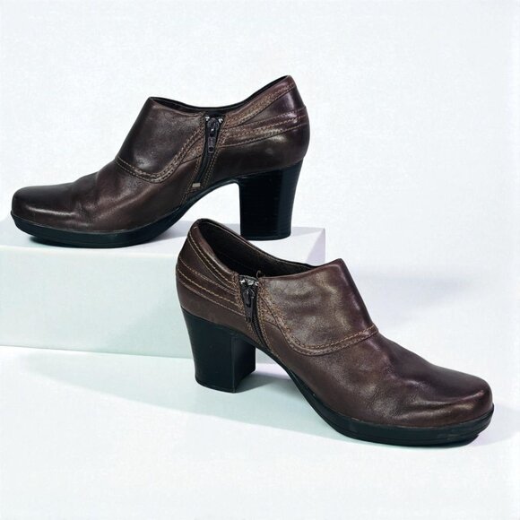 Clarks Womens Leather Ankle Boot Zip Block Heel Size Approx US 6M - Picture 1 of 16
